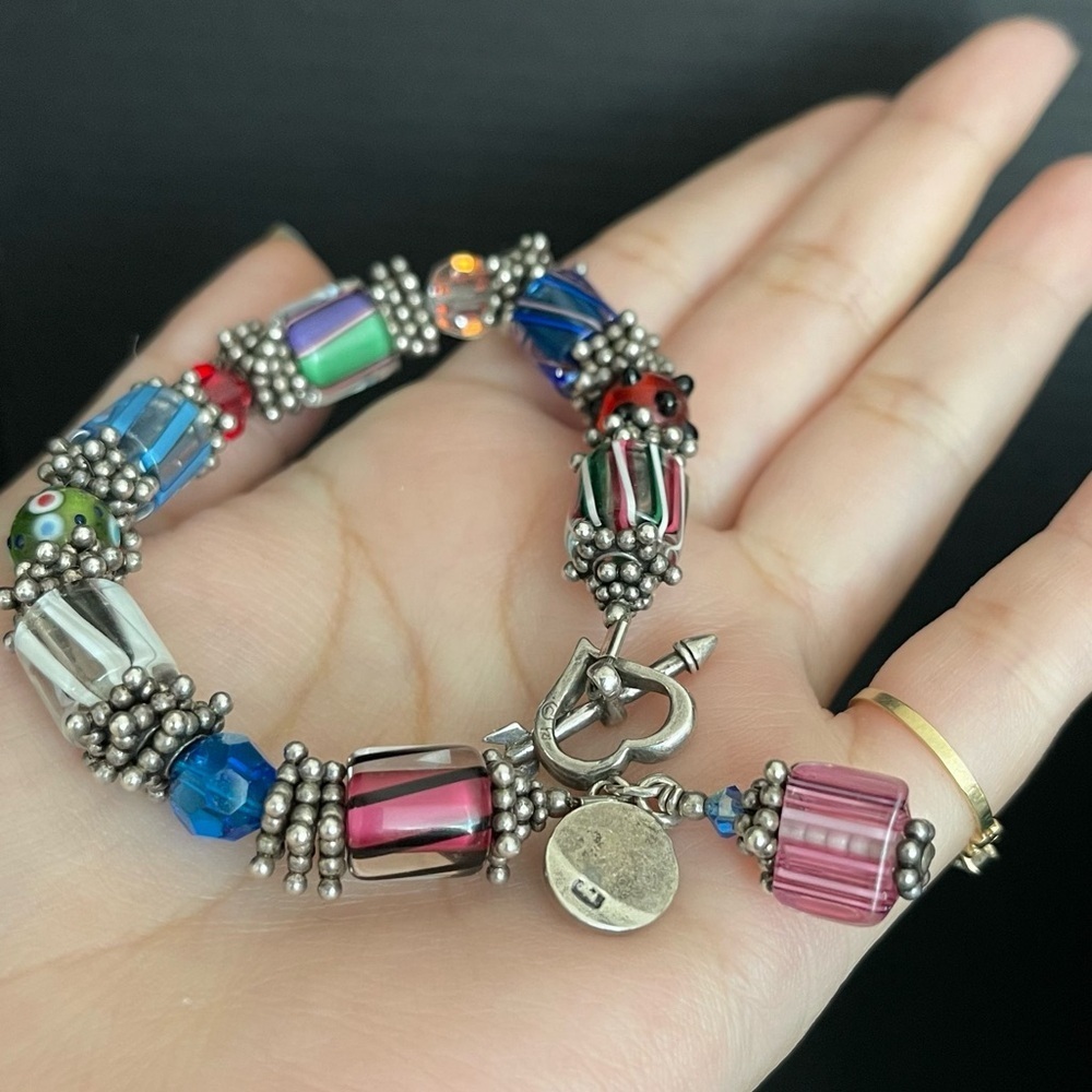 Sterling silver rectangle glass charm colorful bracelet - Picture 4 of 6